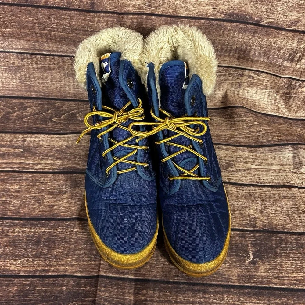 VTG KangaROOS Mens Blue Quilted Faux Fur Water Resistant Winter Boots Pocket 9‎
